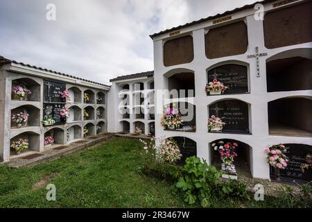 Cementerio, Santa María de la Nuez, Municipio de Bárcabo, Sobrarbe, Provincia de Huesca, Comunidad Autónoma de Aragón, Cordillera de Los Pirineos, Spanien, Europa. Stockfoto