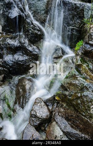 Torrente de Les Laquettes, Parque Natural de Neouvielle, Pirineo francés, Bigorre, Francia. Stockfoto