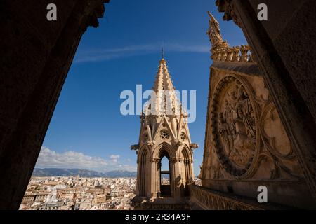 Pinaculos, Catedral de Mallorca, siglo XIII, Monumento histórico - artístico, Palma, Mallorca, Balearen, Spanien, Europa. Stockfoto