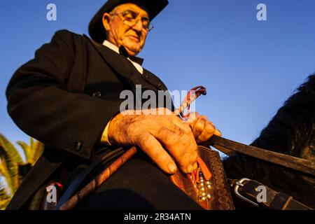 Regreso a Ciutadella, Misa vespertina - Vespres-, Ermita de Sant Joan Gran. Fiestas de Sant Joan. Ciutadella. Menorca, Islas Baleares, españa. Stockfoto