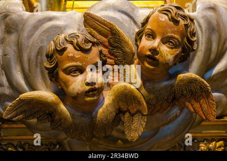 Angeles del camarín de la Mare de Déu de Bonany, Ermita de Bonany, siglo XVII Petra. Mallorca Islas Baleares. España. Stockfoto