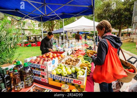 Mercado ecologico al Aire Libre, Plaza de Patins-plaza Bisbe Berenguer de Palou -. Palma. Mallorca Islas Baleares. Spanien. Stockfoto