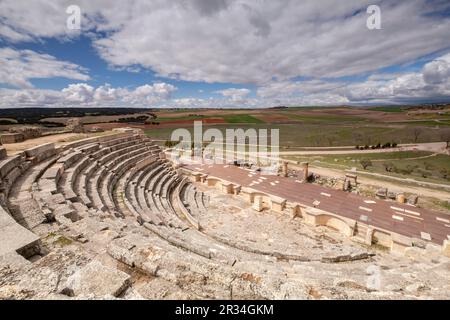 Teatro Romano, Parque arqueológico de Segóbriga, Saelices, Cuenca, Castilla-La Mancha, Spanien. Stockfoto