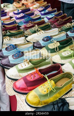 Zapatos tipicos mallorquines, Dijous Gran-jueves Grande-, Inca, Mallorca, Balearen, Spanien. Stockfoto