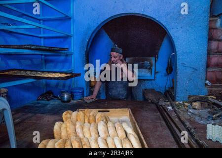 Panaderia en la Medina, Chefchauen, --Chauen, Marruecos, Norte de Afrika, continente Africano. Stockfoto