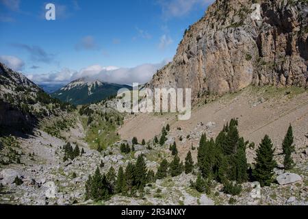 Foyas del Ingeniero, Ruta de Las Golondrinas, Barranco de Petrechema, pirineos, occidentales, Huesca, Aragón, Spanien, Europa. Stockfoto