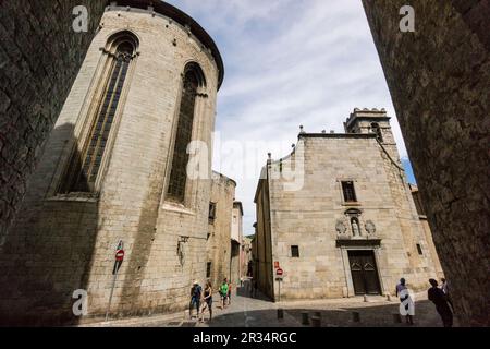 Iglesia de Sant Feliu, Casco Antiguo (Barri Vell), Girona, Katalonien, Spanien. Stockfoto