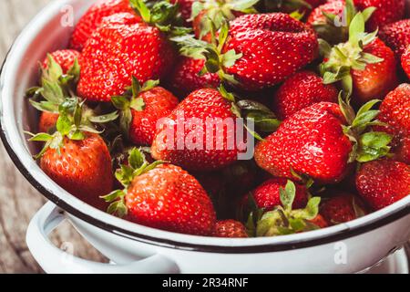 Erdbeeren in Sieb Stockfoto