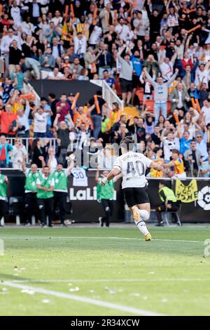 Ziel von Diego Lopez von Valencia CF, Edinson Cavani von Valencia CF in Aktion während der regulären Saison La Liga Santander Runde 35 am 21. Mai 2023 Stockfoto