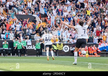 Ziel von Diego Lopez von Valencia CF, Edinson Cavani von Valencia CF in Aktion während der regulären Saison La Liga Santander Runde 35 am 21. Mai 2023 Stockfoto