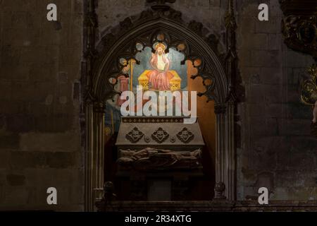 Sepulcro mittelalterlichen de Ramón Torrella, primer Obispo de Mallorca tras la conquista de Jaime I, Catedral de Mallorca, La Seu, siglo XIII gótico Levantino, Palma, Mallorca, Balearen, Spanien. Stockfoto