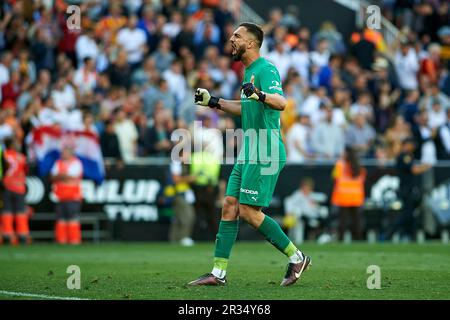 Finalspiel und Feier Valencia CF. Giorgi Mamardaschwili von Valencia CF in Aktion während der regulären Saison La Liga Santander Runde 35 auf m. Stockfoto