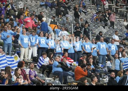 La Plata, Buenos Aires, Argentinien. 22. Mai 2023. SPORT. Demonstrantin aus Uruguay beim FIFA U-20-Weltmeisterschaftsspiel Argentinien 2023 zwischen Uruguay und dem Irak im Stadium Unico Diego Armando Maradona in La Plata, Buenos Aires, Argentinien, am 22. Mai 2023 (Bild: © Julieta Ferrario/ZUMA Press Wire) NUR REDAKTIONELLE VERWENDUNG! Nicht für den kommerziellen GEBRAUCH! Kredit: ZUMA Press, Inc./Alamy Live News Stockfoto