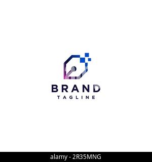 Minimalistisches Logo Für Digitalen Stift. Technologiesymbol mit einfachem Stiftsymbol und digitalen Pixeln. Stock Vektor