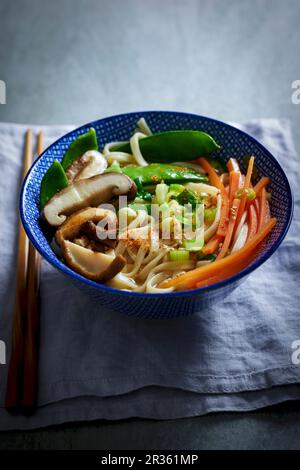 Miso-Suppe mit Gemüse und udon-Nudeln Stockfoto