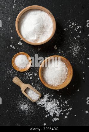 Die Anordnung der verschiedenen Typen von Salz (von oben gesehen) Stockfoto