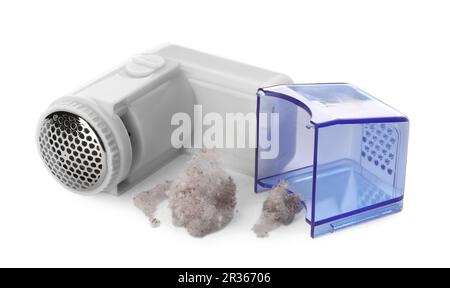 Textilrasierer mit isolierter Fuzz-Isolierung auf Weiß Stockfoto