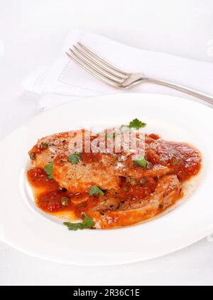 Rindersteaks alla Pizzaiola (Tomatensoße, Italien) Stockfoto