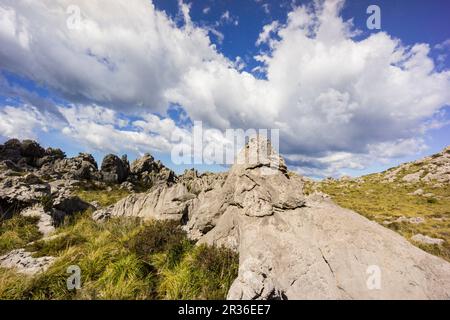 Entlasten kárstico, Mortix veröffentlicht Anwesen, natürliche Umgebung der Sierra de Tramuntana, Mallorca, balearen, spanien, europa. Stockfoto