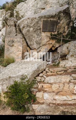 Ramon Llull Höhle, Cura Heiligtum, Puig de Randa, Mallorca, Balearen, Spanien. Stockfoto
