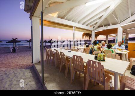 Strandbar, Sa Rapita, Campos, Balearen, Spanien. Stockfoto