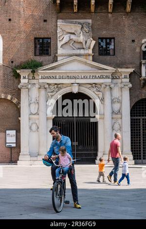 Leon veneciano sobre el Portal de Sant Micheli, 1533, Palacio del Podesta, Piazza dei Signori, tambien conocida como Piazza Dante, Verona, Patrimonio de la humanidad, Venetien, Italien, Europa. Stockfoto