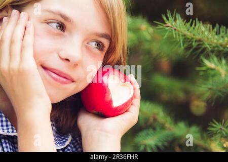 Roter Apfel mit Herzform Stockfoto