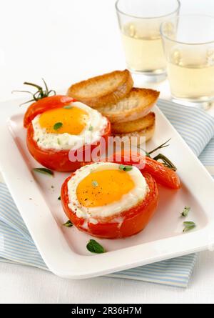 Tomaten mit Spiegelei Stockfoto