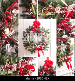 Rote und weiße Weihnachtskranz Stockfoto