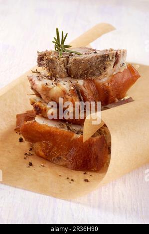 Porchetta di Ariccia (Schweinebraten Spezialität aus Ariccia, Latium, Italien) Stockfoto