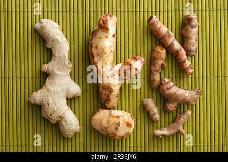 Ingwer, Galangal und Kurkuma Stockfoto