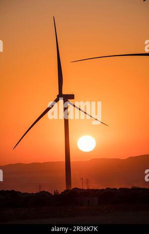 parque eólico en La Muela, Zaraoza, Aragón, Spanien, Europa. Stockfoto