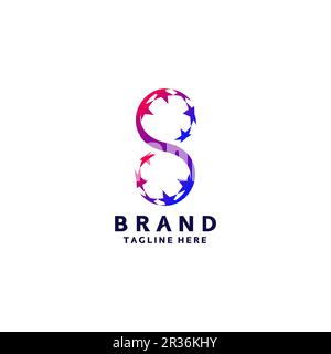 Logo mit S-Buchstabe und Sternenakzent. Einzigartiges Letter S Logo-Design mit rotierenden Sternen. Stock Vektor