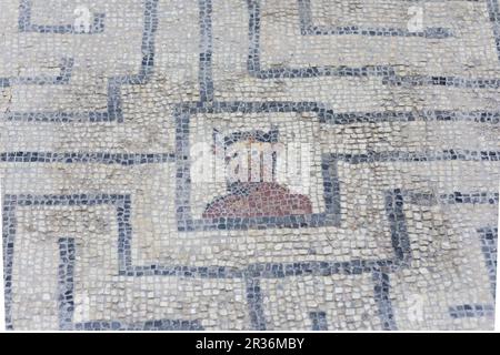 mosaico con el busto policromado de minotauro, museo monografico de Conimbriga, ciudad del Conventus Scallabitanus, Provincia romana de Lusitania, cerca de Condeixa-a-Nova, distrito de Coimbra, Portugal, europa. Stockfoto