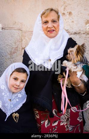 typische Kleidung, Beneïdes de Sant Antoni, Muro, Mallorca, Balearen, Spanien. Stockfoto