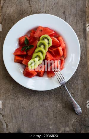 Melone & kiwi Salat Stockfoto