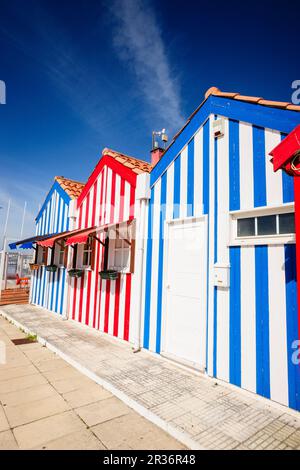 Casas de Colores, Costa Nova, Beira Litoral, Portugal, Europa. Stockfoto