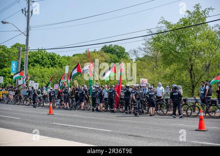 Ein pro-palästinensischer Protest beim jährlichen UJA-Spaziergang mit israel in Toronto. Stockfoto