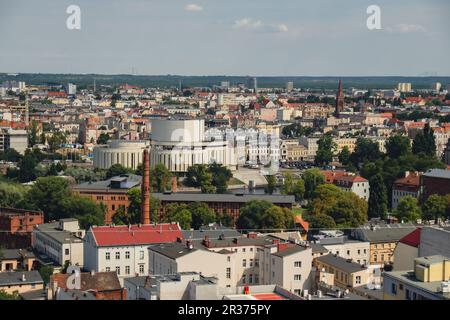 Bydgoszcz. Luftaufnahme des Stadtzentrums von Bydgoszcz in der Nähe des Flusses Brda. Die größte Stadt in der Woiwodschaft Kujawien-Pommern. Polen. Europa. Architektur Stockfoto