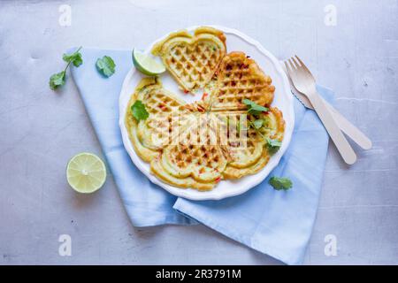 Herzwaffeln mit Limette und Koriander Stockfoto