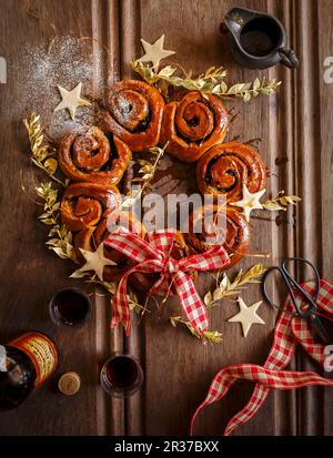 Ein Kranz von wirbelt Mince mit Sherry für Weihnachten Stockfoto