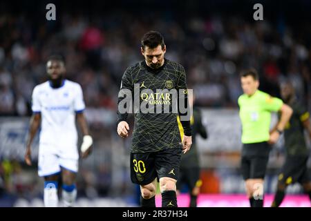 Paris, Frankreich. 21. Mai 2023. Leo Lionel Messi während des Fußballspiels Ligue 1 zwischen AJ Auxerre (AJA) und Paris Saint Germain (PSG) am 21. Mai 2023 im Stade Abbe Deschamps in Auxerre, Frankreich. Kredit: Victor Joly/Alamy Live News Stockfoto