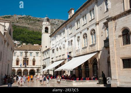 Sponza-Palast, Glockenturm, Rathaus, Altstadt, Dubrovnik, Dalmatien, Kroatien, Uhrenturm Stockfoto