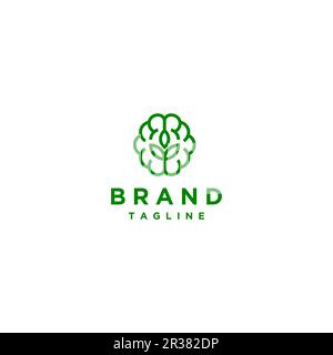 Blattsymbol im Brain Symbol Logo-Design. Einfaches „Brain Symbol“-Liniendesign mit Blattsymbol innen. Stock Vektor