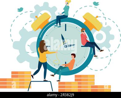 Vektordarstellung, der Wecker klingelt auf weißem Hintergrund, das Konzept des Arbeitszeitmanagements, schnelle Reaktion auf Erwachen, Versetzung Stock Vektor