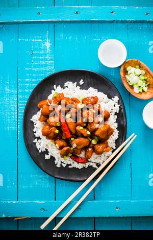 General Tso's Hühnchen auf Reis (China) Stockfoto