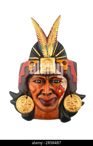 Indische Maya-Azteken-Keramikmaske isoliert auf weiß Stockfoto