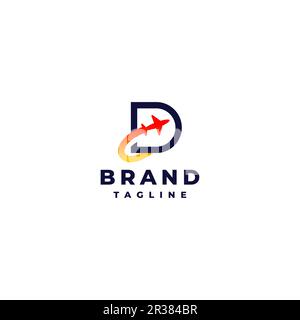 Einfaches Logo-Design Flugzeug in Buchstabe D. spielerisches Logo-Design Anfangsbuchstabe D mit blinkendem Flugzeugsymbol in der Mitte. Stock Vektor