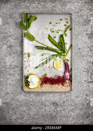 Zutaten für die Herstellung von Quinoa Burger (Bild) Stockfoto