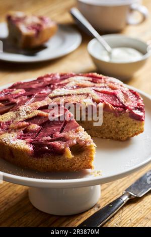 Rhabarber und Kokosnusskuchen Stockfoto